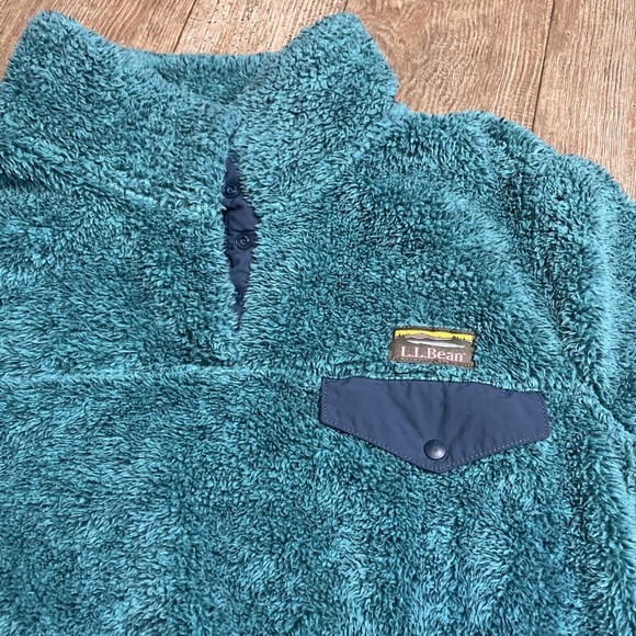 L.L. Bean Hi Pile Fleece Snap Pullover Fuzzy Teal Blue Women’s XL Zip Pockets - Picture 5 of 7